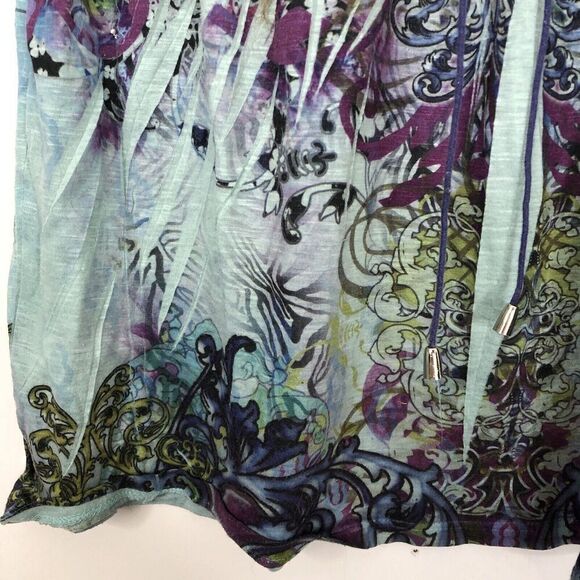 Unity World Wear Y2K Top Fitted Dyed Print Ruffle Cap Sleeve Womens L Stretchy - Picture 3 of 13